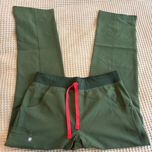 Figs Green Straight Leg Pants with Red Drawstring